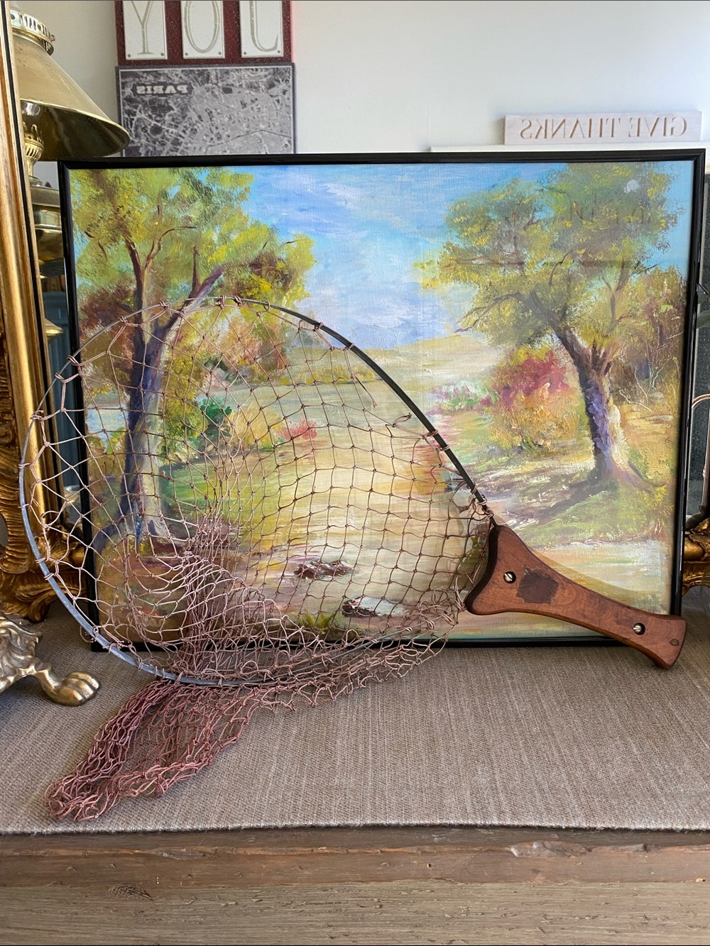 Vintage HANDY PAK NET CO. Collapsible? Fishing Landing Net Wooden Handle